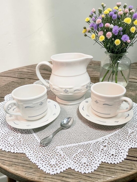 Longaberger Other - Vintage Longaberger Woven Traditions Classic Blue Pitcher & Flat Cup Saucer Set